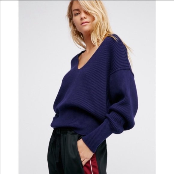 Free People Sweaters - SOLD: Free People Allure Pullover V Knit Sweater Oversize Baggy XS Anthro Vibe